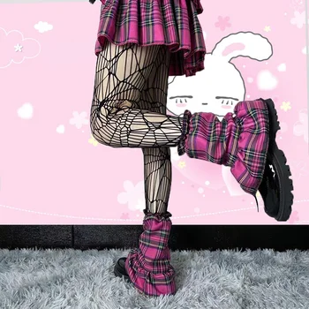 Moda coreeană Femei Gotic Bază de Semnalizare Volane Șosete Fushia Carouri fata Y2k Dulce Scurt Picior Cald Vara Harajuku Piciorului