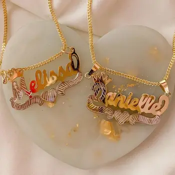 Personalizate Două Ton Inima Plăcuța Colier Pentru Femei Personalizate Cu Nume Pandantiv De Aur Cubanez Lanț De Bijuterii Din Oțel Inoxidabil