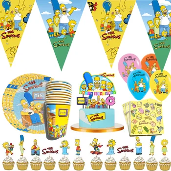 Simpsons articole Party, Decoratiuni Copii Ziua de nastere Tacamuri de unica folosinta fete de Masa Cesti placa Tema Partid Favoruri Băiat Set