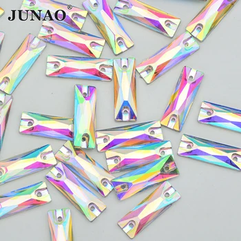 JUNAO 7x21mm Coase Pe Crystal AB Dreptunghi Stras Spate Plat Pietre de Cristal de Cusut Rășină Strass Diamant pentru lucru Manual Meserii
