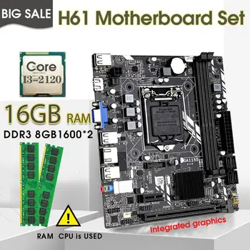 H61 LGA 1155 Placa de baza Stabilit cu Procesorul I3-2120 si DDR3 2*8GB=16GB PC RAM 1600MHZ Kit Memorie