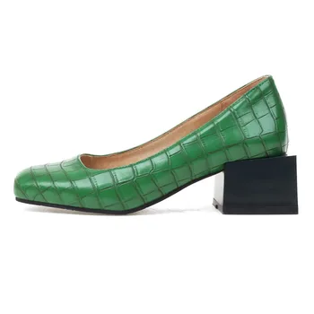 Britanic Pompe Stil Vintage Pantofi Femei Plus Dimensiune 46 47 Deget De La Picior Pătrat Bloc Tocuri Inalte Roșu Verde Galben Negru Toamna Pantofi De Sex Feminin Nou