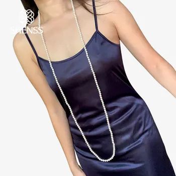 Elegant Clasic de Bijuterii 135cm lumină strălucitoare 6mm coajă colier de perle de Argint 925 Coada Lanț pentru Femei