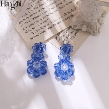 Hangzhi de Vară 2020 Coreea de Dongdaemun Ice Blue Mint Handmade cu Margele de Cristal tridimensional Cercei Floare pentru fete dulci
