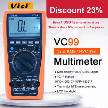 VICI VC99 3 6/7 Auto gama multimetru digital 1000V DC 20A AC tensiune curent Rezistență Capacitate tester