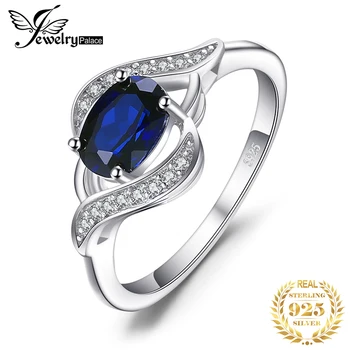Jewelrypalace Creat Blue Sapphire Argint 925 Inel pentru Femei Declarație Halo Inel de Logodna Bijuterii Piatră prețioasă Ovală