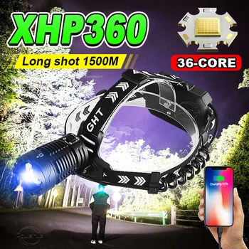 2000000LM XHP360 Puternic Far cu Led-uri Cap Lanterna XHP90 de Mare Putere baterie Reîncărcabilă Cap Lanterna USB 18650 Pentru Pescuit Vanatoare
