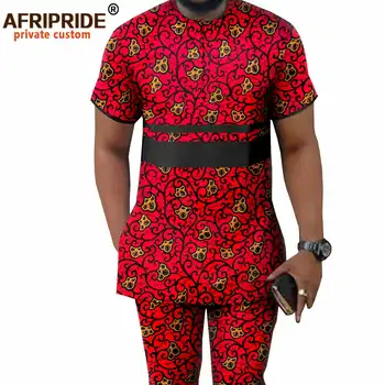 African Bărbați Îmbrăcăminte Ankara Pantaloni Set Dashiki Tricou 2 Bucată De Costume De Sus A Culturilor Tinuta Maneci Scurte Plus Dimensiune Casual A2116042