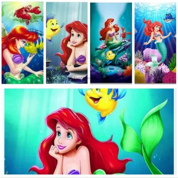 Disney Ariel Mica Sirena 5D Diamant Pictura Fulger cruciulițe Kituri Complete Pătrat/Diamant Rotund Mozaic Decor Acasă Cadou