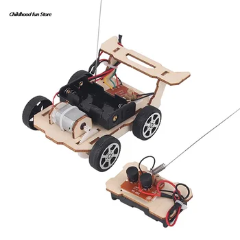 STEM Copil din Lemn Asamblare DIY Jucărie Electrică fără Fir Control de la Distanță Masina de Asamblare de Învățământ Experiment științific Kit