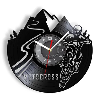 Curse Motocross Ceas De Perete Motocicleta Piloti Disc De Vinil Cu Bicicleta Băiatul Taie Longplay Viziona Non Bifarea Cu Lumina