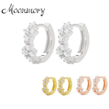 Moonmory De Moda 100% Argint 925 Placat Hoop Cercei Huggies Bijuterii Pentru Femei Partid 2020 Rotunde De Cristal Cercel De