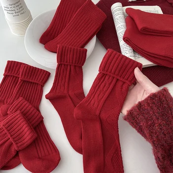 Femei Șosete de Bumbac Respirabil Crăciun, Anul Nou, Roșu Șosete Pentru Fete de Moda cu Dungi Casual Toamna Iarna Șosete Calde Confort
