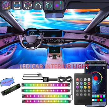 Led-uri Auto Picior de Lumină Ambientală Cu USB Bricheta Iluminare din spate de Control Muzica RGB Auto de Interior Decorative Atmosfera Lumini