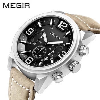 MEGIR Brand de Lux Ceas Sport Barbati Cuarț Ceasuri de Moda de Cauzalitate Mare Cadran de Ceas Cronograf Piele Soldat Încheietura Ceas 3010