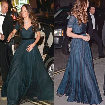Kate Middleton Celebritate Rochii Bleumarin-O linie Șifon Formale Rochie Cu Mâneci Scurte Elegante Etaj Lungime вечерние платья