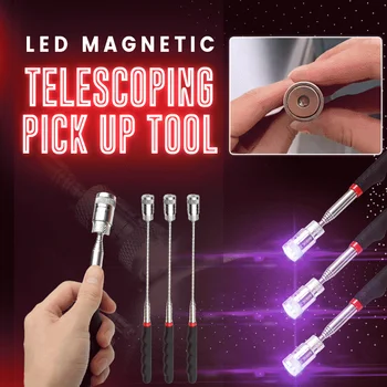 Magnetic Pickup Instrument Telescopic cu Magnet Alege Stick-ul cu Lumina LED-uri Extensibila Gât Până La 81cm Reparații Auto Cadou pentru Barbati Tatăl Soțului