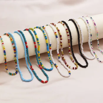 Boem Orezul Colorat Margele Cravată Colier pentru Femei 2021 Nouă Tendință Farmec Clavicula Lanț Scurt Colier Partid Cadouri Bijuterii