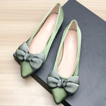 Pantofi pentru Femei Tocuri Plat a Subliniat Plat Pantofi Balerini Negri pentru Femei Elegant Confort Mătase Arc Dimensiunea 33-43 Frumos de Bază de Calitate Pantofi