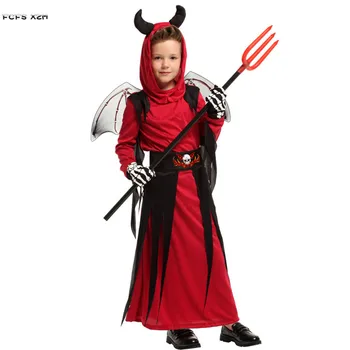 M-XL Red Boys Demon Cosplay de copii pentru Copii de Halloween Iad Diavolul Înfricoșătoare Costume de Carnaval de Purim Etapă a juca rochie de bal Mascat