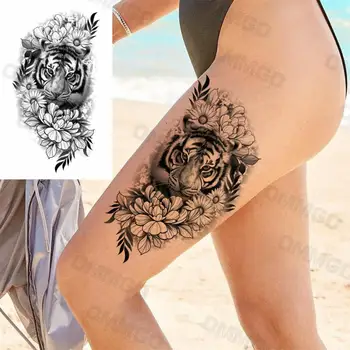 Realist Daisy Tigru Coapse Tatuaje Temporare Pentru Femei Adulte, Fata De Flori De Trandafir Șarpe Fals Tatuaj Body Art, Pictura Tatuaje Decal