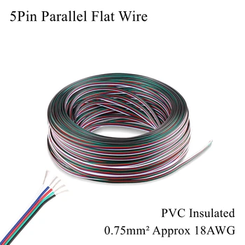 18AWG 0,75 mm 5Pin 5 Bază de Cupru Cositorit fire Electrice Paralel Audio Plat din PVC, mai Multe Cablu torsadat Stranded Difuzor Led