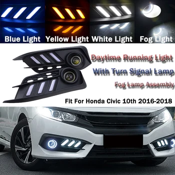Daytime Running Light DRL Cu Semnalizare de Noapte Albastru Lampă de Ceață Lampa de Asamblare se Potrivesc pentru Honda Civic al 10-lea 2016 2017 2018 2 buc