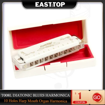 EASTTOP T008L Diatonic Harmonica Blues Cheia de D 10 Găuri Harpă muzicuta Harmonica cu Capac Alb pentru Adulți Profesioniști