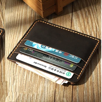 100% Handmade Vintage din piele deținătorii de carduri de bărbați card de credit hoder femei subțire card ID Horder monedă pungă simplu portofel mic