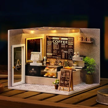 Cutebee DIY casă de Păpuși în Miniatură Kit cu Mobilier și Lumină Magazin de Cafea din Lemn, Construcție de săli pentru Modelul de Jucărie pentru Adulți Cadouri