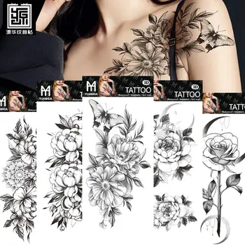Negru Mare Tatuaje Temporare Șarpe Flori Autocolant Tatuaj Fals Pentru Femei Dot Trandafir Bujor DIY Transfer de Apă Tatuaje Fete