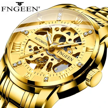 FNGEEN Mens Ceasuri de Top de Brand de Lux de Aur Automat Mechanical Ceas rezistent la apa de Afaceri din Oțel Inoxidabil Sport Mens Watch