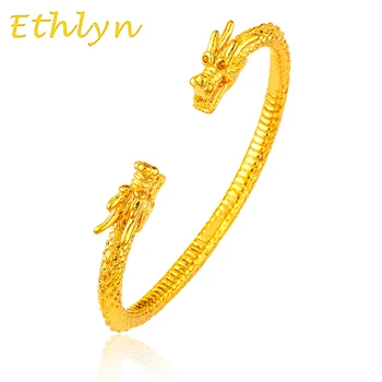 Ethlyn Rece oamenii de design, bijuterii de Aur de Culoare mascul dominator cap de dragon Deschide relief brățări de aur&brățări B1