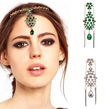 FORSEVEN Cap de Indian Bijuterii Verde/Alb Culoare Cristal Picătură Frunte Ac de păr Headpieces Benzi pentru Femei Fata Mireasa Noiva