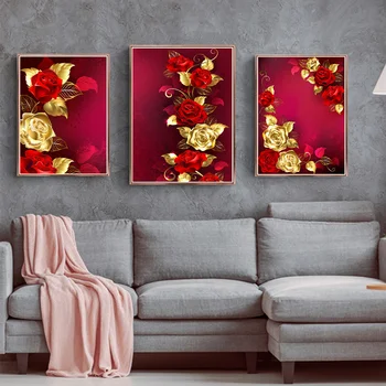 5D DIY Diamant Pictura Flori de Aur Red Rose Cross Stitch Kit Burghiu Plin de Broderie Arta Mozaic Imagine de Pietre Decor Vanzare