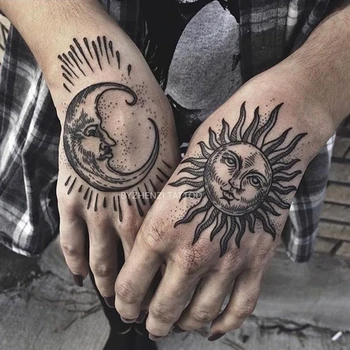 Dark Sun Moon Autocolante Tatuaj Impermeabil Tatuaj Temporar Bărbați și Femei de Lungă Durată Mâna Înapoi Tatuaj Fals Brațul de Corp Autocolante