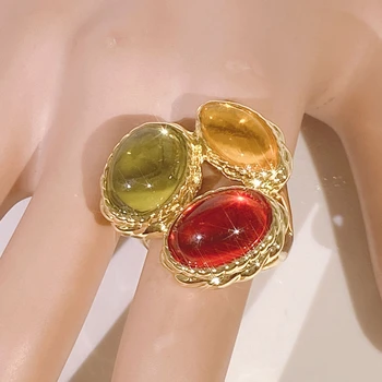 Yulaili Tricolor Delicat Inel Placat cu Aur de 18K Inel de Partid Femei Inel de Înaltă Calitate