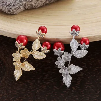 Brosa floare Mată de Înaltă Calitate de Culoare de Aur și Argint Placat cu Ace și Broșe Red Pearl Floare Brosa pentru Femei