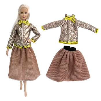 NK 1 Set Doamna de Moda Tinuta Cool Haina Strălucitoare Sacou Fusta Plisata de zi cu Zi Casual Uzura Haine pentru Barbie Papusa Accesorii