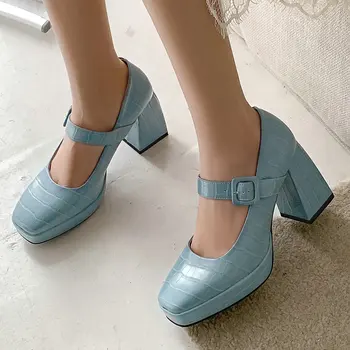 2022 Primăvara Anului Nou Albastru Galben Maro Doamna Pompe Plus Dimensiune 33-43 Rochie Office Platforma Pantofi Mary Janes Indesata Pantofi Cu Toc Pentru Femei
