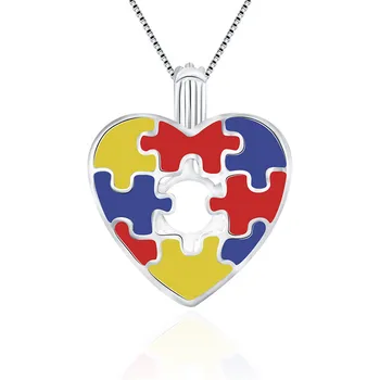 CLUCI Argint 925 Conștientizării Autismului Farmece Pandantiv Femei Bijuterii Argint 925 Dragoste Inima Medalion Pearl SC276SB