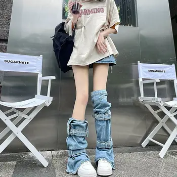 Harajuku Femei Încălzit De Picior Ciorapi Punk Rock Denim Reglabil Genunchi Șosete Japoneze Moda Streetwear Gotic Picior Acoperi