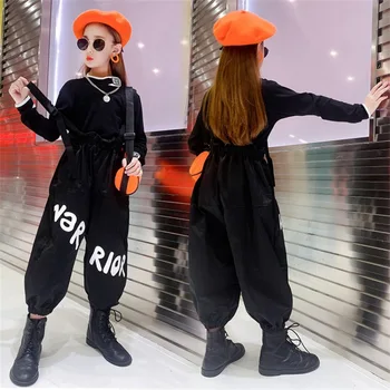 Coreeană Fată de Moda de Craciun Hip-hop Costum Fetita Top Culoare Solidă + Scrisoare de Salopete de Performanță Costum Copii Adolescente Haine