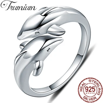 Trumium 100% 925 Inel Argint la Modă Delfin Animal inele pentru Femei Fata Deget Bijuterii Fine Femei Deschisă Nu se Estompeze Whosales