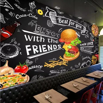 Personalizat Murală de Fundal de Mână-pictat de Fast-Food Burger Bar de Fundal de Perete