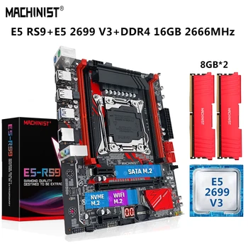MAȘINIST E5 RS9 Kit Placa de baza LGA 2011-3 Set Xeon E5 2699 V3 CPU Procesor 16G=2*8G DDR4 2666MHz RAM Combo SATA NVME M. 2 SATA