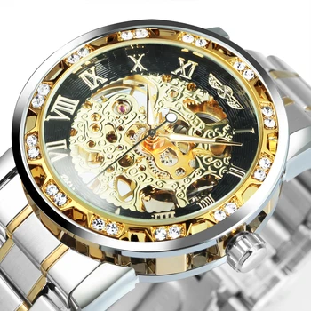 Schelet de Diamant Ceas Mecanic pentru Barbati Vintage de Afaceri Ceas de Lux Bandă de Oțel rezistent la Apă Ceas Reloj Hombre