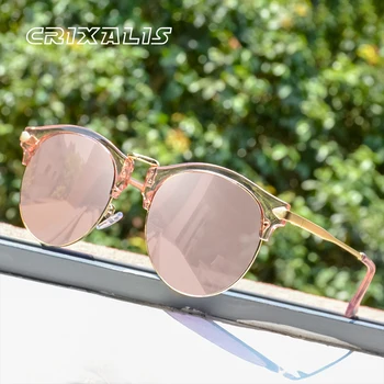 CRIXALIS Moda Rotund ochelari de Soare pentru Femei Brand de Lux de Design Roz Oglindă Ochelari de Soare de sex Feminin zonnebril femei UV400 Ochelari Doamnelor