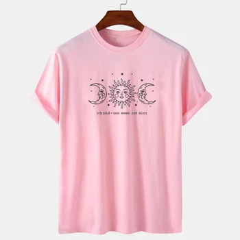 De Sex Feminin Sun Moon Cerești Supradimensionat Tricou Casual Cu Maneci Scurte Pentru Femei T-Shirt De Epocă Estetice Astronomie Shirt Graphic Tee Top
