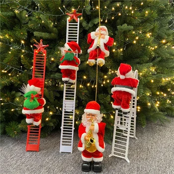 Copii Jucării De Pluș Electric Moș Crăciun Alpinism Scara Jucării Cântând În Sus Și În Jos Moș Crăciun Doll Pentru Pomul De Crăciun Xmas Decor Cald